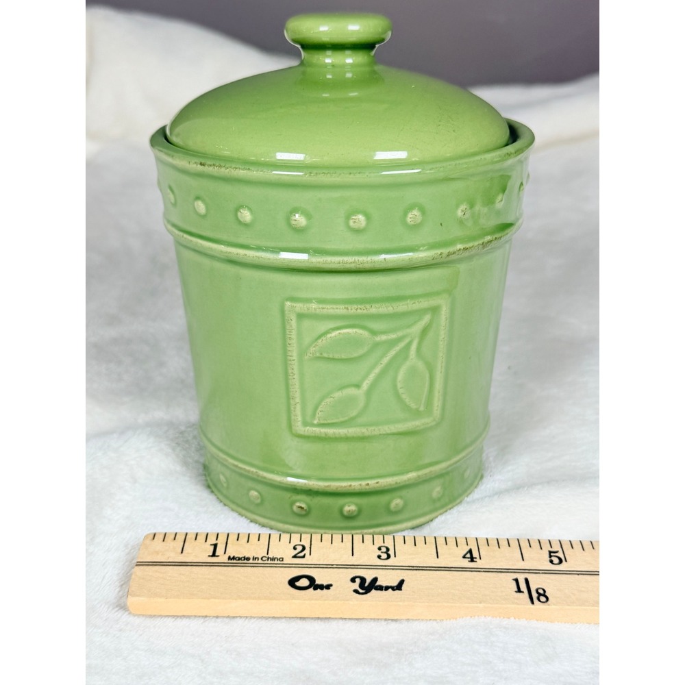Signature Housewares Sorrento Green Stoneware Canister Jar Lid Debby Segura 2001